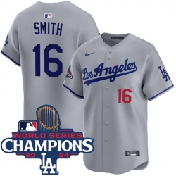 Men Los Angeles Dodgers 16 Will Smith Gray 2024 World Series Champions Patch Limited Stitched Baseball Jersey