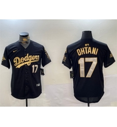 Men Los Angeles Dodgers 17 Shohei Ohtani Black Gold 2024 World Series Champions With Fernando Memorial Patch Limited Stitched Baseball Jersey