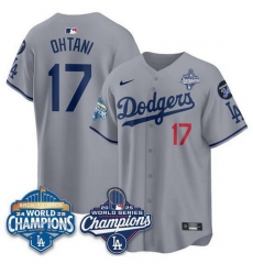Men Los Angeles Dodgers 17 Shohei Ohtani Grey 2025 World Series Champions 26 Back to Back Champions With No 34 Patch Limited Stitched Baseball Jersey Men Los Angeles Dodgers 17 Shohei Ohtani Grey 2025 World Series Champions 26 Back to Back Champions With No 34 Patch Limited Stitched Baseball Jersey