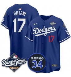 Men Los Angeles Dodgers 17 Shohei Ohtani Royal 2025 World Series With No 34 Patch Limited Stitched Baseball Jersey Men Los Angeles Dodgers 17 Shohei Ohtani Royal 2025 World Series With No 34 Patch Limited Stitched Baseball Jersey
