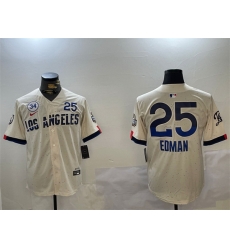 Men Los Angeles Dodgers 25 Tommy Edman Cream 2024 World Series With No  34 Patch City Connect Limited Stitched Baseball Jersey