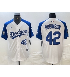 Men Los Angeles Dodgers 42 Jackie Robinson White Blue Vin Patch Cool Base Stitched Baseball Jersey 4