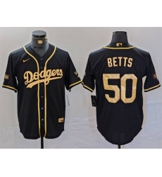 Men Los Angeles Dodgers 50 Mookie Betts Black Gold World Series Champions Cool Base Stitched Baseball Jersey