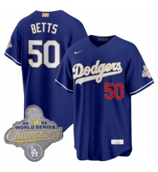 Men Los Angeles Dodgers 50 Mookie Betts Royal 2026 Alternate Gold Collection Stadium Stitched Baseball Jersey Men Los Angeles Dodgers 50 Mookie Betts Royal 2026 Alternate Gold Collection Stadium Stitched Baseball Jersey