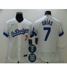 Men Los Angeles Dodgers 7 Julio Urias White 2 20 Patch City Connect Flex Base Stitched Jersey