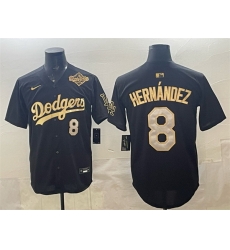 Men Los Angeles Dodgers 8 Enrique Hernandez Black Gold 2025 World Series Patch Limited Stitched Baseball Jersey