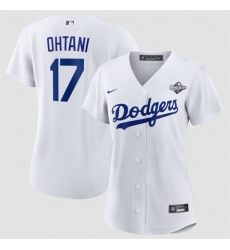 Women Los Angeles Dodgers 17 Shohei Ohtani White 2025 World Series Home Cool Base Stitched Baseball Jersey  Women Los Angeles Dodgers 17 Shohei Ohtani White 2025 World Series Home Cool Base Stitched Baseball Jersey