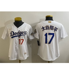 Women Los Angeles Dodgers  17 Shohei Ohtani White 2026 Gold Collection Stadium Stitched Baseball Jersey Run Small