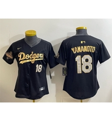 Women Los Angeles Dodgers 18 Yoshinobu Yamamoto Black Gold 2025 World Series Champions Patch Limited Stitched Baseball Jersey Women Los Angeles Dodgers 18 Yoshinobu Yamamoto Black Gold 2025 World Series Champions Patch Limited Stitched Baseball Jersey