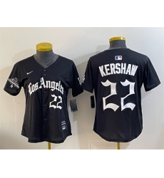 Women Los Angeles Dodgers 22 Clayton Kershaw Black 2025 World Series Champions LA Gothic Edition Limited Stitched Baseball Jersey Women Los Angeles Dodgers 22 Clayton Kershaw Black 2025 World Series Champions LA Gothic Edition Limited Stitched Baseball Jersey