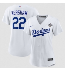 Women Los Angeles Dodgers 22 Clayton Kershaw White 2025 World Series Home Cool Base Stitched Baseball Jersey  Women Los Angeles Dodgers 22 Clayton Kershaw White 2025 World Series Home Cool Base Stitched Baseball Jersey