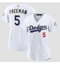 Women Los Angeles Dodgers 5 Freddie Freeman White 2026 Gold Collection Stadium Stitched Baseball Jersey Women Los Angeles Dodgers 5 Freddie Freeman White 2026 Gold Collection Stadium Stitched Baseball Jersey