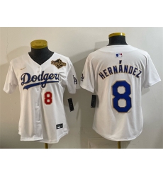 Women Los Angeles Dodgers 8 Enrique Hern E1ndez White 2025 World Series Patch Limited Stitched Baseball Jersey
