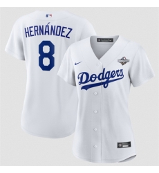 Women Los Angeles Dodgers 8 Enrique Hernandez White 2025 World Series Home Cool Base Limited Stitched Baseball Jersey  Women Los Angeles Dodgers 8 Enrique Hernandez White 2025 World Series Home Cool Base Limited Stitched Baseball Jersey