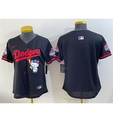 Women Los Angeles Dodgers Blank Black Hello Kitty Night 2025 World Series Champions Patch Stitched Baseball Jersey Women Los Angeles Dodgers Blank Black Hello Kitty Night 2025 World Series Champions Patch Stitched Baseball Jersey