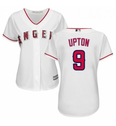 Womens Majestic Los Angeles Angels of Anaheim 9 Justin Upton Replica White Home Cool Base MLB Jersey 