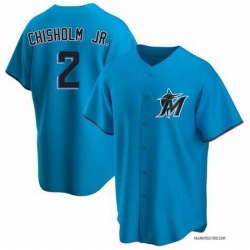 Men Miami Marlins #2 Jazz Chisholm Jr. Blue Cool Base Stitched Jersey