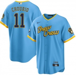 Men Milwaukee Brewers 11 Jackson Chourio Powder Blue City Connect Cool Base Stitched Jersey