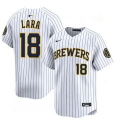Men Milwaukee Brewers 18 Luis Lara Home White Strips Stitched Limited Jersey Men Milwaukee Brewers 18 Luis Lara Home White Strips Stitched Limited Jersey
