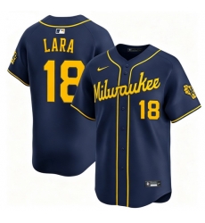 Men Milwaukee Brewers 18 Luis Lara Navy 2025 With Patch Stitched Baseball Jersey Men Milwaukee Brewers 18 Luis Lara Navy 2025 With Patch Stitched Baseball Jersey