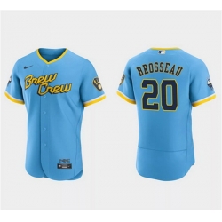 Men Milwaukee Brewers 20 Mike Brosseau Powder Blue 2022 City Connect Flex Base Stitched Baseball Jersey