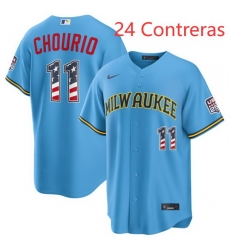 Men Milwaukee Brewers 24 William Contreras Blue 2026 USA 250 Fourth of July Home Stadium Stitched Baseball Jersey Men Milwaukee Brewers 24 William Contreras Blue 2026 USA 250 Fourth of July Home Stadium Stitched Baseball Jersey