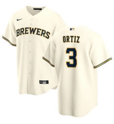 Men Milwaukee Brewers 3 Joey Ortiz Cream Cool Base Stitched Baseball Jersey