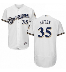 Mens Majestic Milwaukee Brewers 35 Brent Suter Navy Blue Alternate Flex Base Authentic Collection MLB Jersey