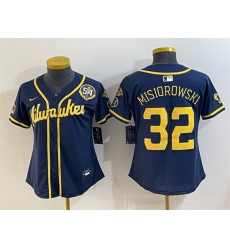 Women Milwaukee Brewers 32 Jacob Misiorowski Navy With Home Bob Uecker Patch Limited Stitched Jersey Women Milwaukee Brewers 32 Jacob Misiorowski Navy With Home Bob Uecker Patch Limited Stitched Jersey