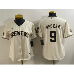 Women Milwaukee Brewers 9 Bob Uecker Cream With Home  26 Bob Uecker Patch Stitched Jersey 28Run Small 29 Women Milwaukee Brewers 9 Bob Uecker Cream With Home  26 Bob Uecker Patch Stitched Jersey 28Run Small 29