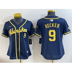 Women Milwaukee Brewers 9 Bob Uecker Navy With Home  26 Bob Uecker Patch Limited Stitched Jersey 28Run Small 29 Women Milwaukee Brewers 9 Bob Uecker Navy With Home  26 Bob Uecker Patch Limited Stitched Jersey 28Run Small 29