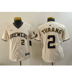 Youth Milwaukee Brewers 2 Brice Turang Cream Limited Stitched Jersey Youth Milwaukee Brewers 2 Brice Turang Cream Limited Stitched Jersey