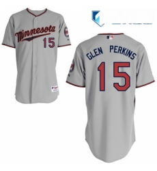 Mens Majestic Minnesota Twins 15 Glen Perkins Replica Grey Road Cool Base MLB Jersey