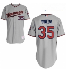 Mens Majestic Minnesota Twins 35 Michael Pineda Replica Grey Road Cool Base MLB Jersey 