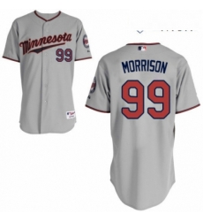 Mens Majestic Minnesota Twins 99 Logan Morrison Authentic Grey Road Cool Base MLB Jersey 