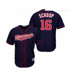 Mens Minnesota Twins 16 Jonathan Schoop Replica Navy Blue Alternate Road Cool Base Baseball Jersey 