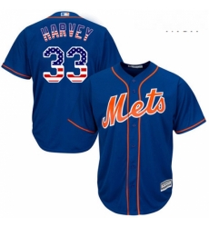 Mens Majestic New York Mets 33 Matt Harvey Replica Royal Blue USA Flag Fashion MLB Jersey