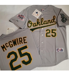 Men Oakland Athletics 25 Mark McGwire Grey With Green Elephant 1989 World Series Patch Battle of the Bay Stitched Baseball Jersey Men Oakland Athletics 25 Mark McGwire Grey With Green Elephant 1989 World Series Patch Battle of the Bay Stitched Baseball Jersey
