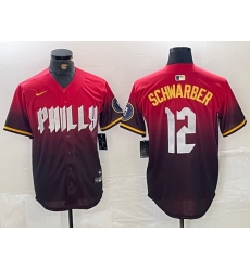 Men Philadelphia Phillies 12 Kyle Schwarber Red 2024 City Connect Limited Stitched Jersey 4