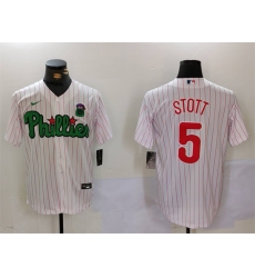 Men Philadelphia Phillies 5 Bryson Stott White Green Cool Base Stitched Jersey