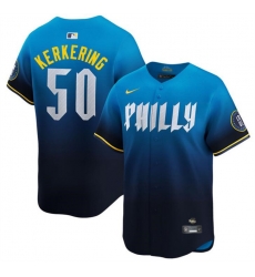 Men Philadelphia Phillies 50 Orion Kerkering Blue 2024 City Connect Limited Stitched Jersey