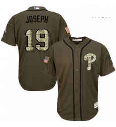 Mens Majestic Philadelphia Phillies 19 Tommy Joseph Replica Green Salute to Service MLB Jersey 