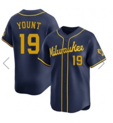 Men Nike Milwaukee Brewers 19 Robin Yount Navy Blue Alternate Stitched Baseball Jerse Men Nike Milwaukee Brewers 19 Robin Yount Navy Blue Alternate Stitched Baseball Jerse