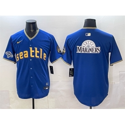 Men Seattle Mariners Team Big Logo Royal With 2025 AL West Division Champions Patch City Connect Limited Stitched Baseball Jersey 1 Men Seattle Mariners Team Big Logo Royal With 2025 AL West Division Champions Patch City Connect Limited Stitched Baseball Jersey 1