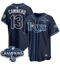 Men Tampa Bay Rays 13 Junior Caminero Navy 2026 AL East Champions Patch Limited Stitched Baseball Jersey Men Tampa Bay Rays 13 Junior Caminero Navy 2026 AL East Champions Patch Limited Stitched Baseball Jersey