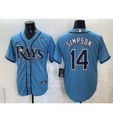 Men Tampa Bay Rays 14 Chandler Simpson Blue 2026 AL East Champions Patch Vapor Limited Stitched Baseball Jersey Men Tampa Bay Rays 14 Chandler Simpson Blue 2026 AL East Champions Patch Vapor Limited Stitched Baseball Jersey