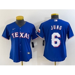 Women Texas Rangers 6 Josh Jung Royal With Patch Stitched Baseball Jersey