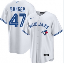Men Toronto Blue Jays 47 Addison Barger Cool Base Stitched Baseball Jersey White Men Toronto Blue Jays 47 Addison Barger Cool Base Stitched Baseball Jersey White