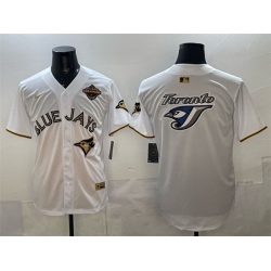 Men Toronto Blue Jays Team Big Logo Black Gold 2025 American League Champions Limited Stitched Baseball Jersey 2