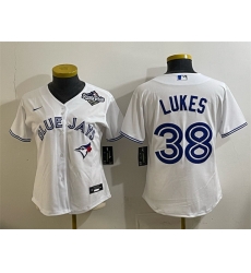 Women Toronto Blue Jays 38 Nathan Lukes White 2025 World Series Home Cool Base Stitched Baseball Jersey 
